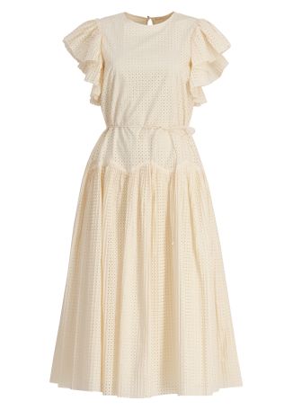 Sylvaine white perforated cotton midi dress