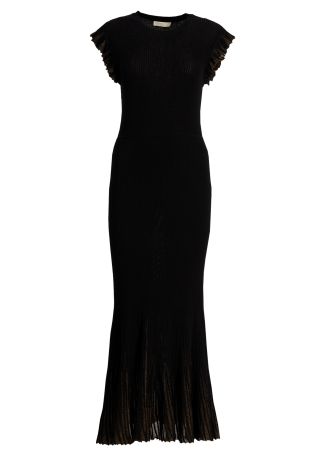 Noelle black ribbed-knit midi dress