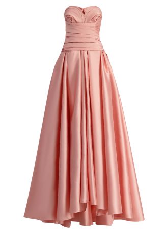 Pink strapless satin maxi dress