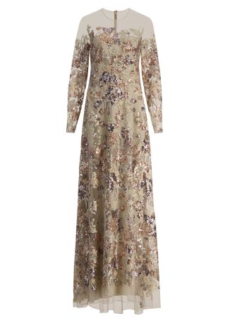 Bead-embroidered tulle maxi dress