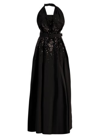 Black sequin-embellished taffeta maxi dress