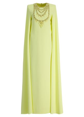 Yellow cape-effect crepe maxi dress