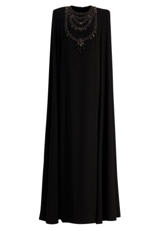 Black cape-effect crepe maxi dress