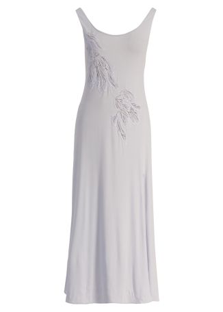 Blue lace-embroidered stretch-modal maxi night dress