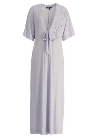 Blue lace-embroidered stretch-modal robe