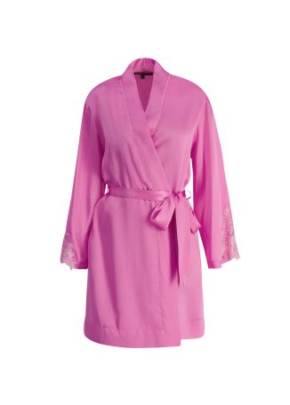 Pink lace-trimmed silk robe