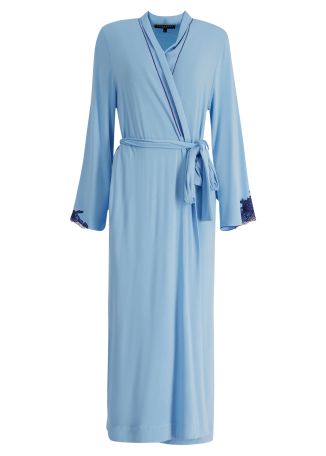 Blue lace-trimmed stretch-modal robe