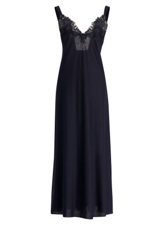 Navy lace-trimmed cotton maxi night dress