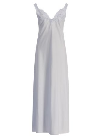 Blue lace-trimmed cotton maxi night dress