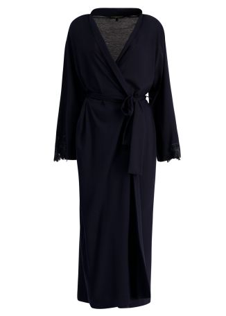 Navy lace-trimmed cotton robe