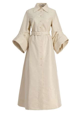 Intention beige belted taffeta maxi dress