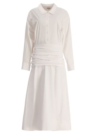 Indya white ruched stretch-cotton maxi dress
