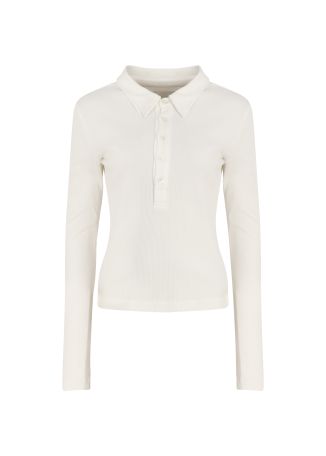 60&#39;s off-white ribbed cotton-blend polo shirt