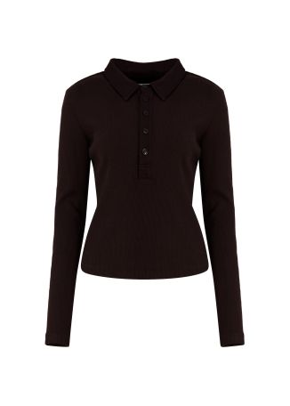 60&#39;s brown ribbed cotton-blend polo shirt