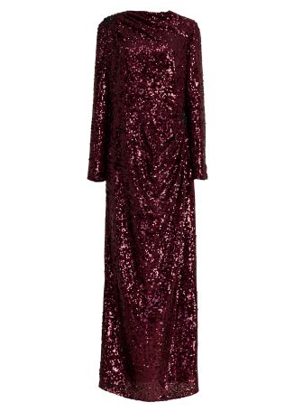 Burgundy sequin-embellished gown