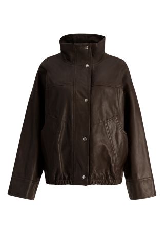 Brown leather bomber jacket