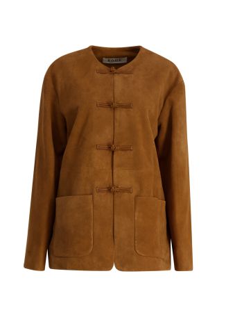 Brown knot-embellished suede jacket