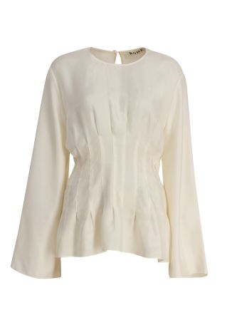 Cream pleated silk top