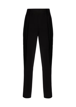 Black slim-leg crepe trousers