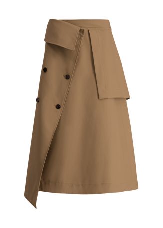 Beige asymmetric cotton midi skirt