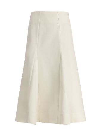 White pleated cotton midi skirt