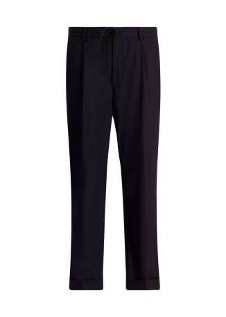 Black straight-leg wool trousers