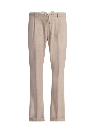 Beige straight-leg wool trousers