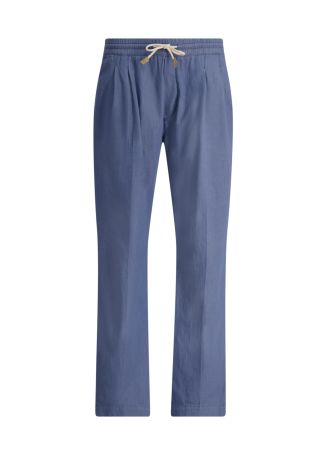 Blue straight-leg cotton-blend trousers