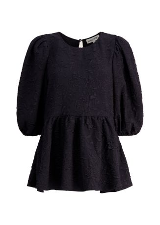 Navy floral-jacquard rayon-blend top