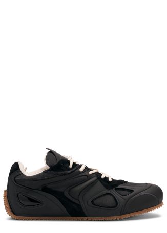 Slow runner black panelled leather and suede sneakers
