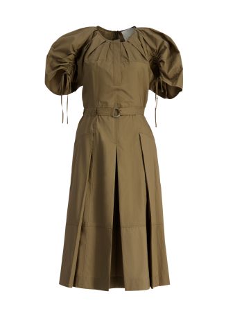 Green belted cotton midi dress