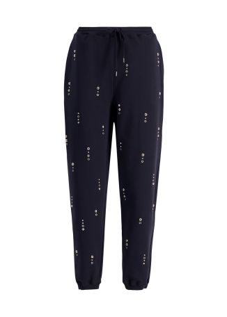 Navy stud-embellished cotton sweatpants