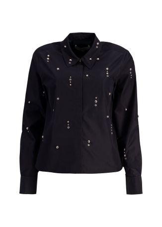 Navy stud-embellished cotton shirt