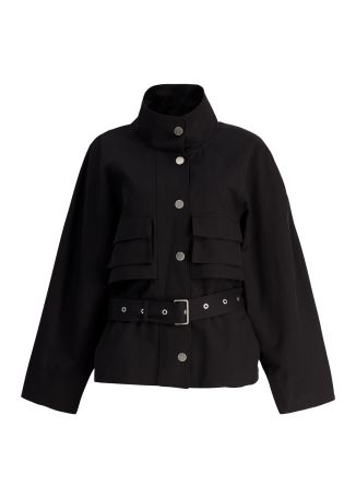 Black belted cotton-blend jacket