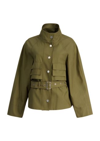 Green belted cotton-blend jacket