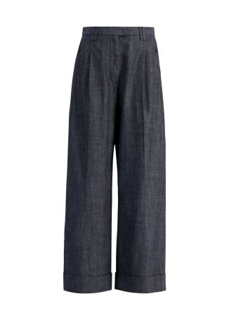 Blue wide-leg chambray trousers