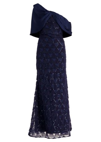 Anabella navy bead-embellished tulle gown