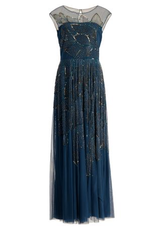 Ava blue bead-embellished chiffon gown