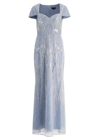 Zula blue bead-embellished tulle gown