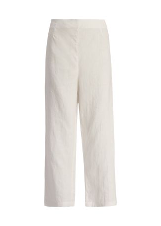 White straight-leg linen trousers