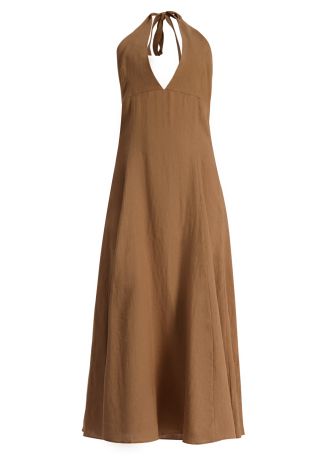 Beige linen midi dress
