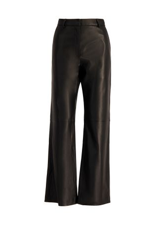 Black straight-leg pebbled leather trousers