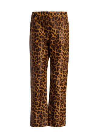 Brown straight-leg suede trousers