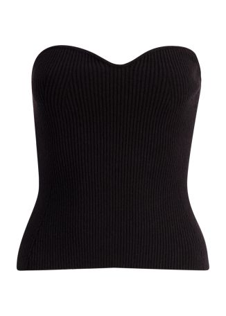 Black ribbed-knit cotton-blend top