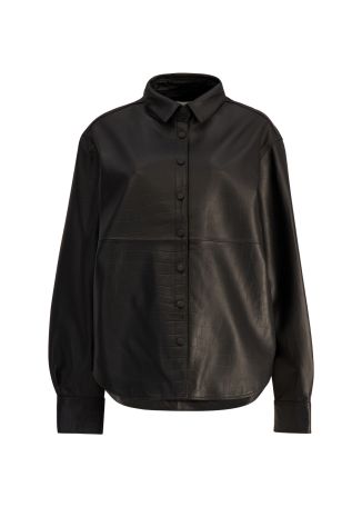 Black croc-embossed leather shirt