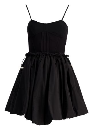 Black gathered cotton-blend mini dress