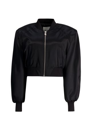 Black cropped nylon bomber jacket