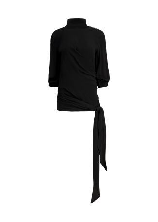 Black draped silk-blend top