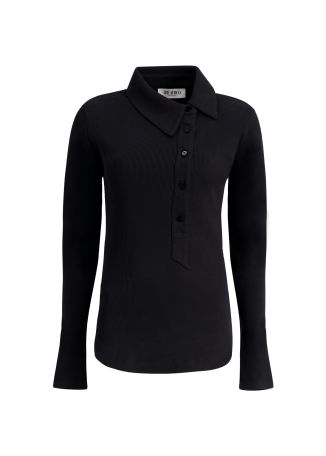 Black ribbed stretch-cotton top