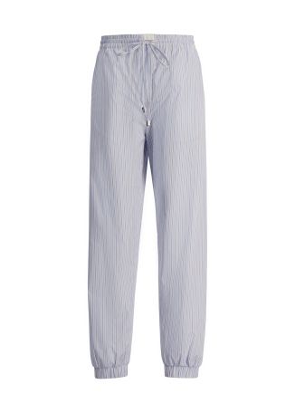 Blue tapered-leg cotton-blend trousers